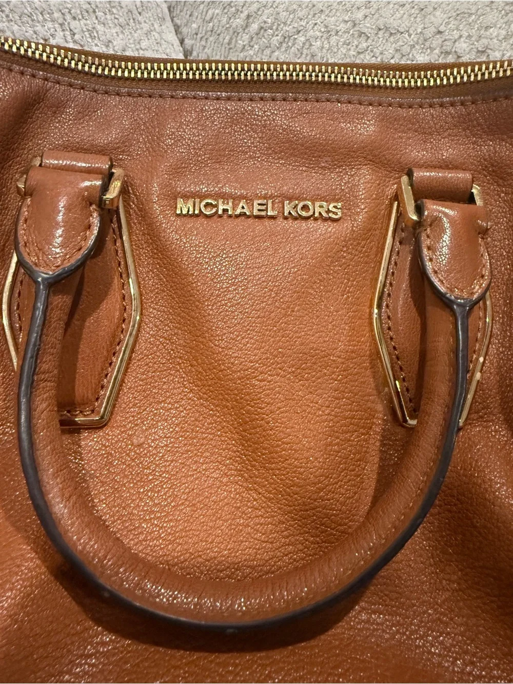 Michael Kors Women's Leather Satchel Handbag in Cognac Brown